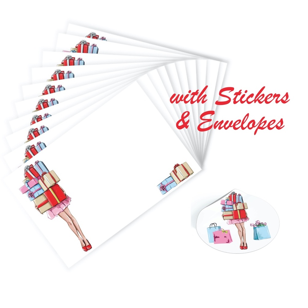 x10 Fashion Girl Christmas Cards Stickers Envelopes Fashion Stationery Set